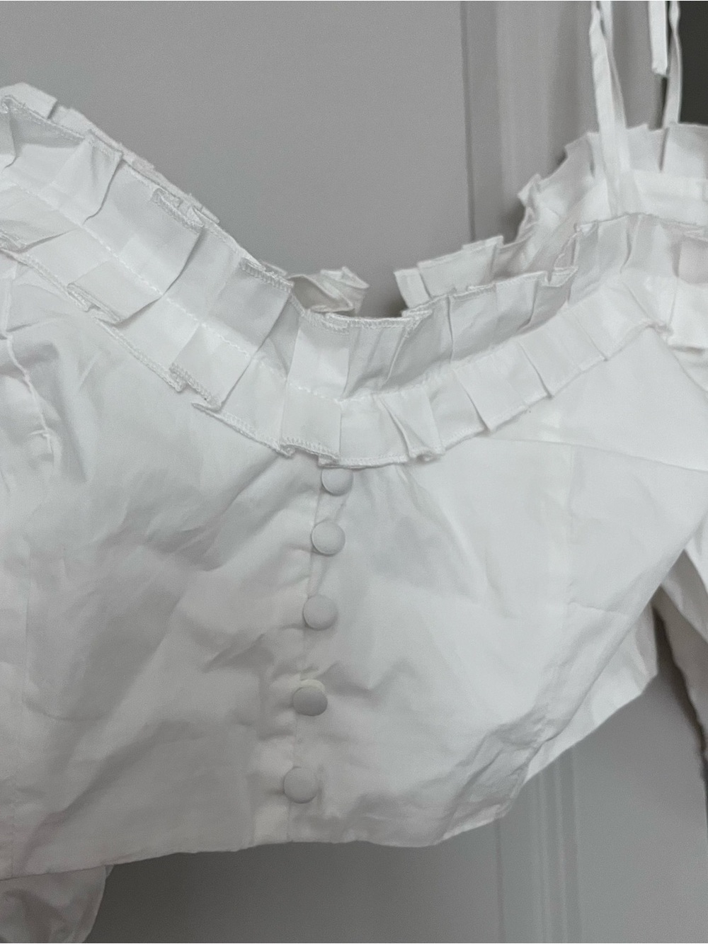 White Ruffle Off-Shoulder Crop Top - Picture 2 of 5
